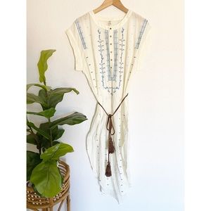 FREE PEOPLE Boho Embroidered Waist Tie Dress